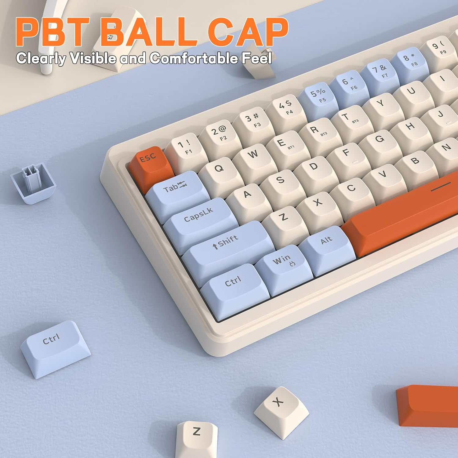 M68 65% Wireless Gaming Keyboard,Bluetooth/2.4Ghz/ Wired Tri-Mode Silent Membrane Keyboard,Pbt Keycaps,2000Mah Rechargeable,67 Keys Rainbow LED Backlit PC Gaming Keyboard for Win/Mac-Blueberry image number 5