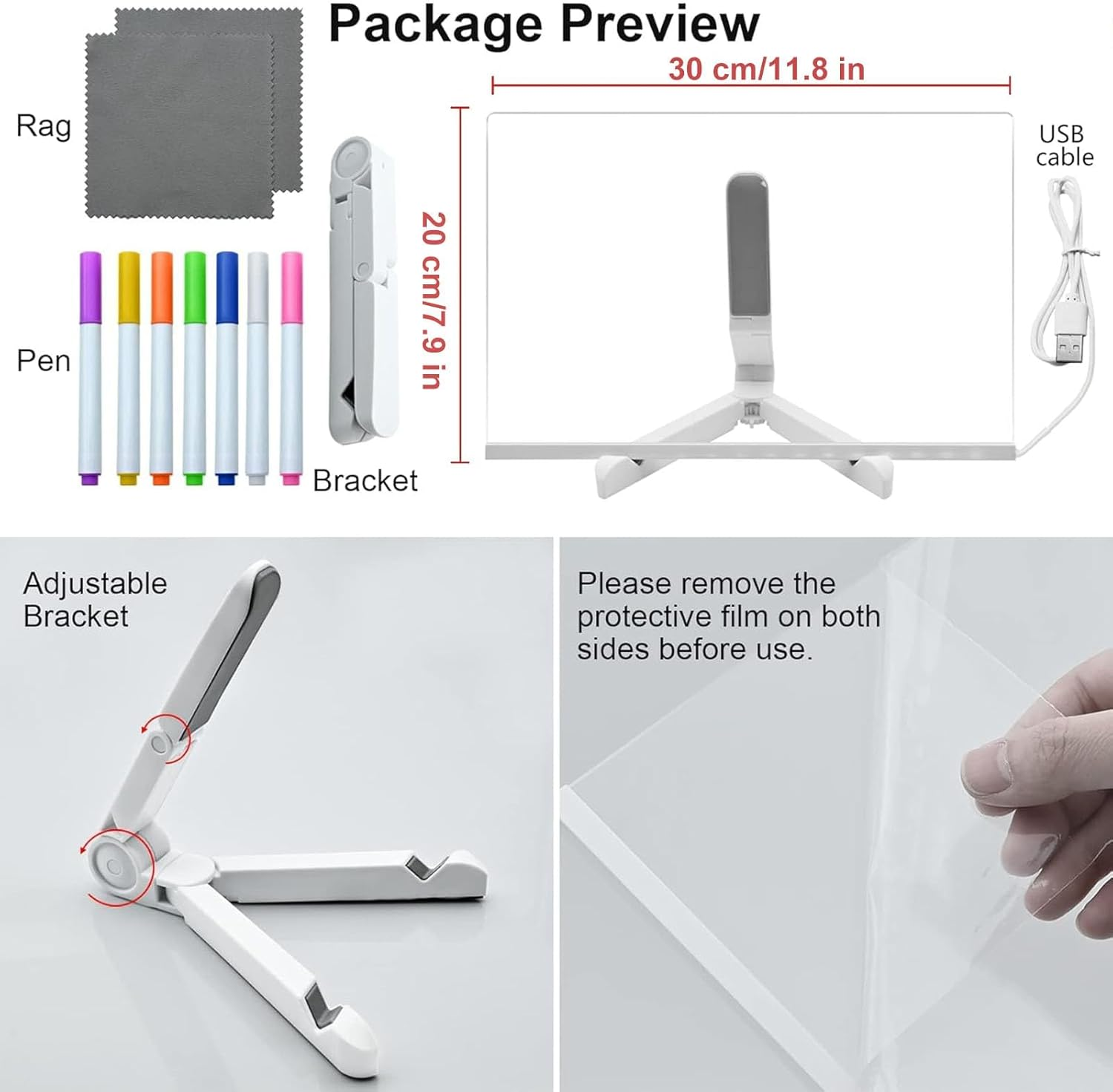 LED Note Board with 7 Colors Pen, Lighted Acrylic Dry Erase Board, 11.8 X 7.9&rdquo; Glowing Acrylic Message Marker Board, LED Illuminated Drawing Board Light up Dry Erase Board for Office School Home image number 2