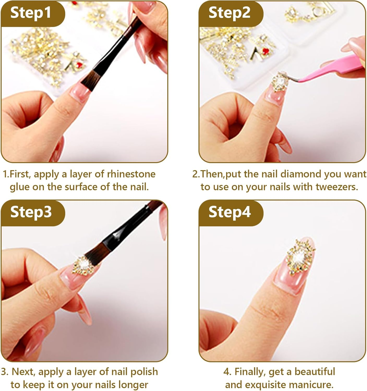 Kinretixia 80 Pieces Y2K Chrome Nail Charma Decorations, Golden Nail Charm Set with Golden Nail Gemstones, Perfect for DIY and Personality Expression image number 3