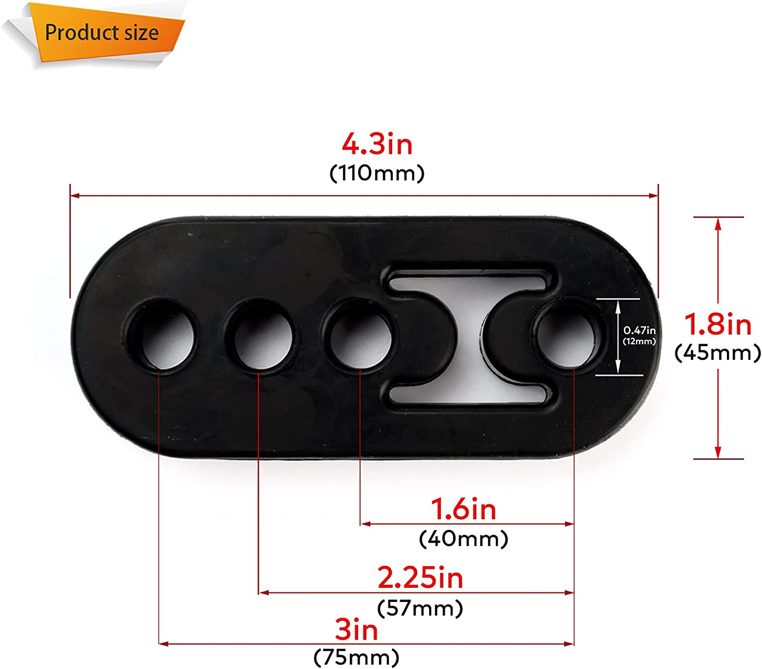 Norsmic Exhaust Rubber Hanger 2-Pack, 3 Holes Diameter 12Mm (0.47Inch), High Density Rubber Isolator Insulator Bushing Bracket Mount for Vehicle/Car/Auto Muffler image number 3