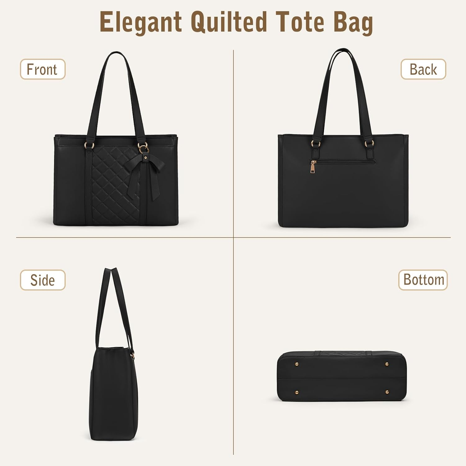 RAINSMORE Laptop Bag for Women 15.6 Inch Work Tote Bags Waterproof Leather Laptop Tote Professional Computer Briefcase image number 6