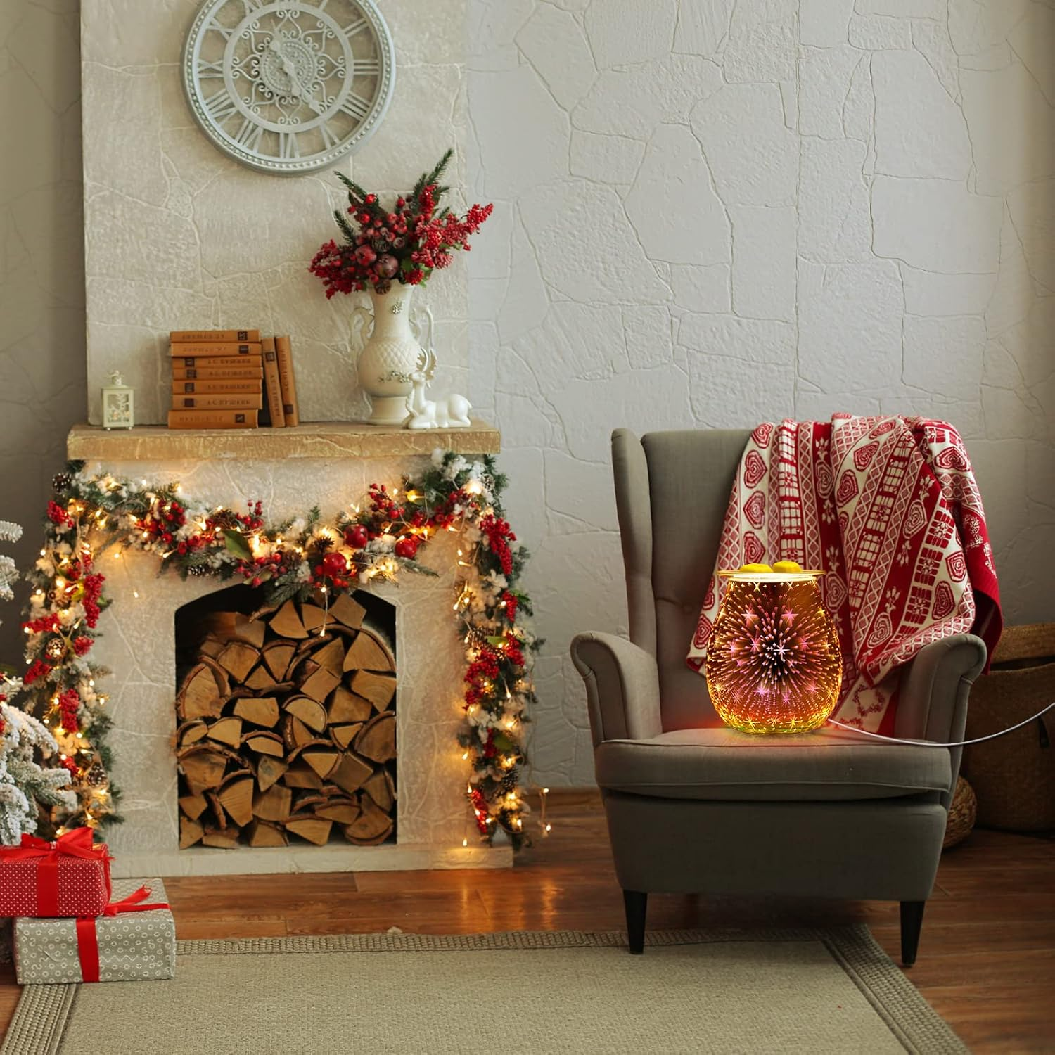 Electric Glass Oil Burner, Electric Oil Burner for Wax, 3D Fireworks Aroma Lamp, Touch Control, Night Light, Aroma Lamper Decoration for Home, Office, Bedroom, Living Room, Gifts