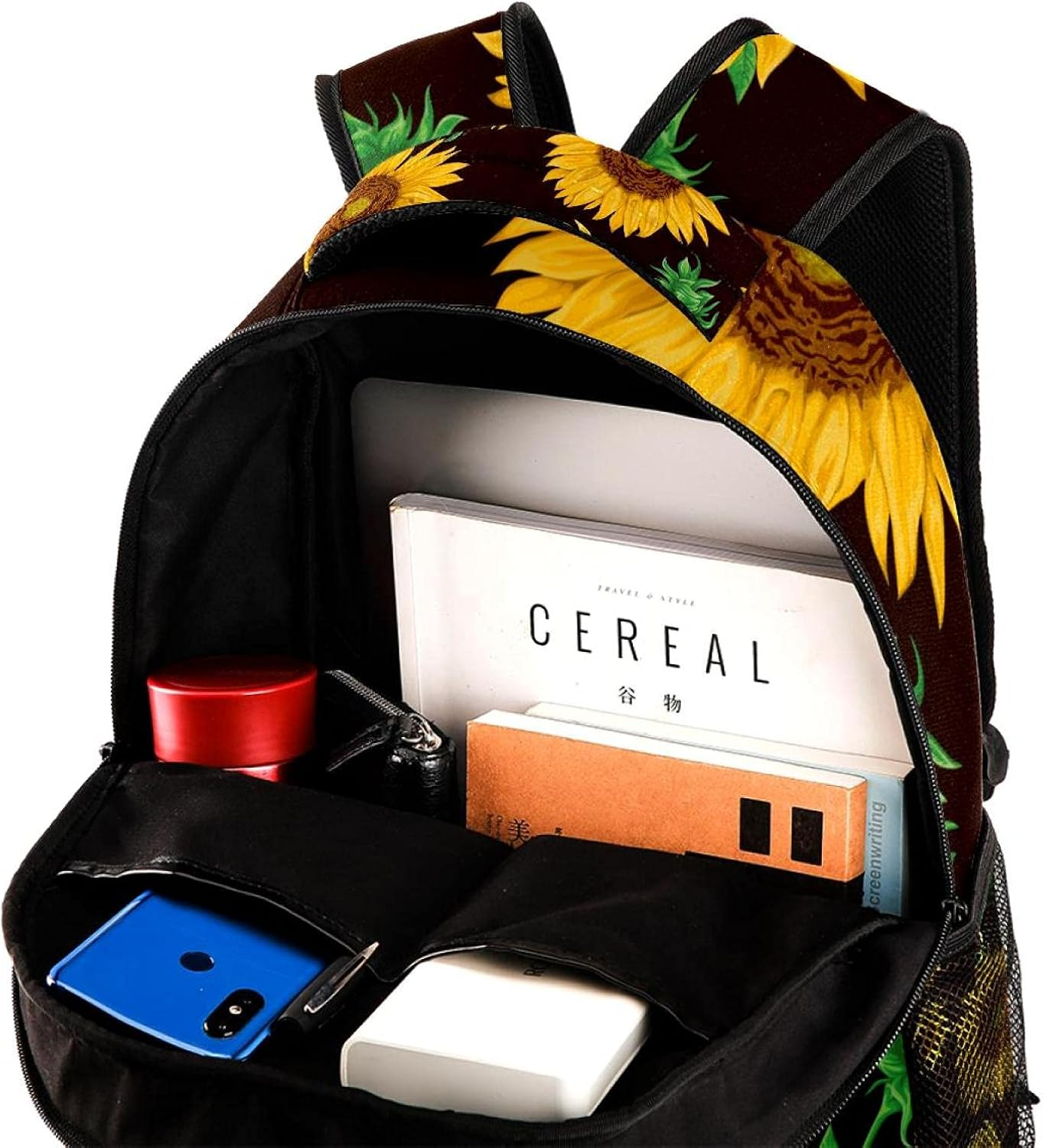 Sunflowers Flowers Buds and Leaf Backpack Students Shoulder Bags Travel Bag College School Tote Backpacks image number 2