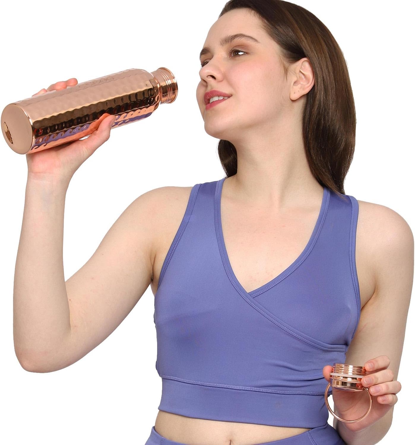 Healthgoodsau - Pure Copper Hammered Water Bottle with Carrying Handle 1000 ML | Joint-Free Leakproof Water Bottle for Ayurvedic Benefits image number 3