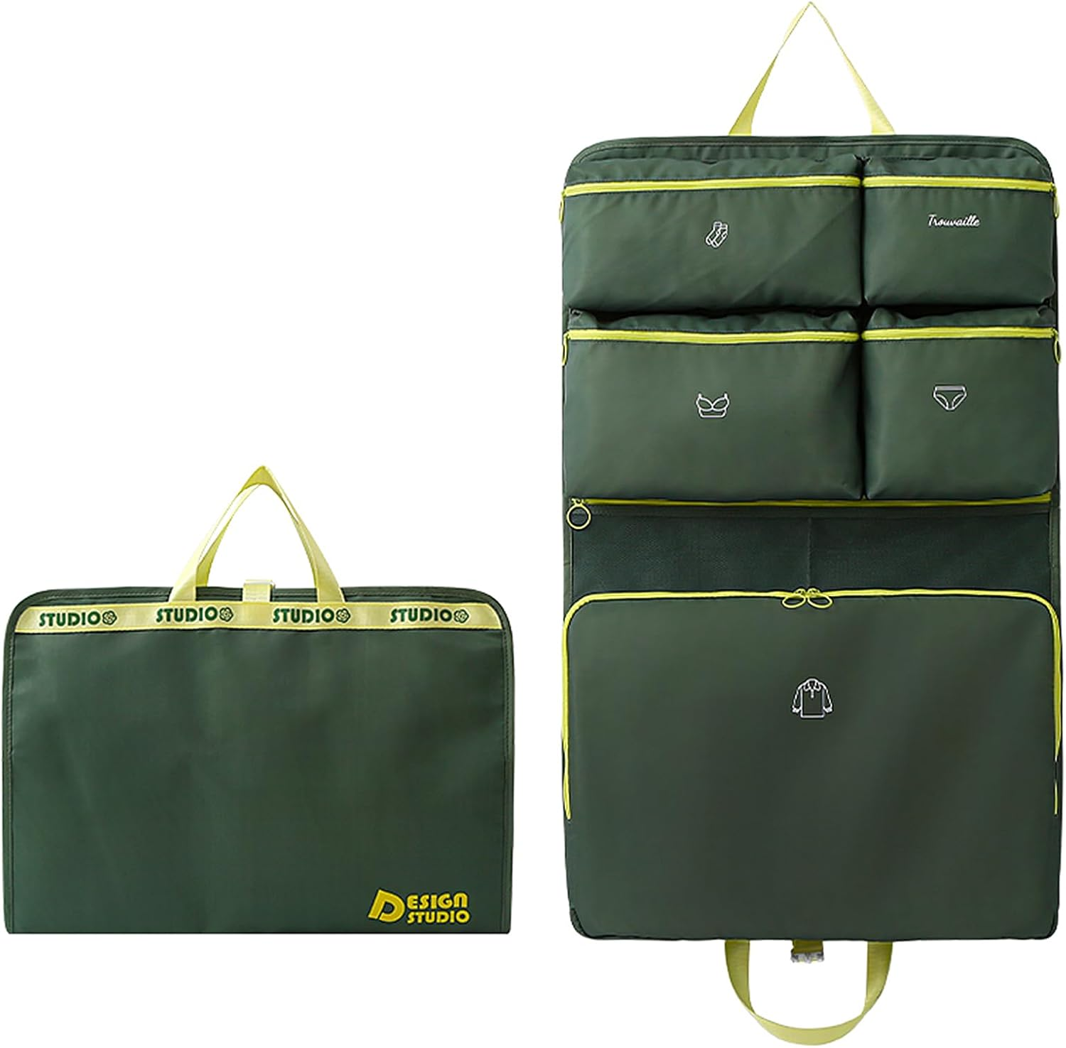 Hanging Shelves Travel Compression Packing Cube Organizer - Multi-Compartment Foldable Storage Bag (Olive Green) image number 6