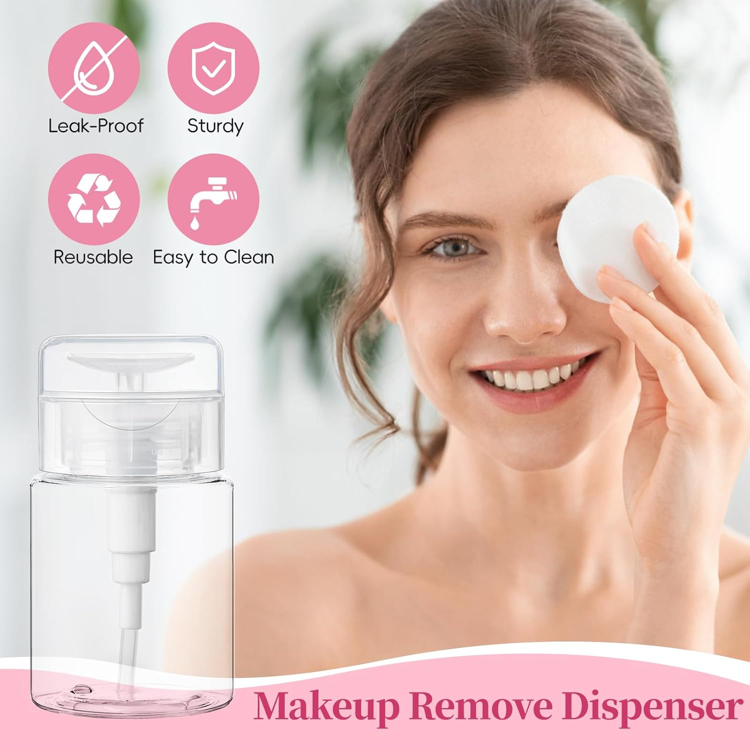 TUZAZO 3 Pack Push down Pump Bottle Dispenser for Makeup Remover, Facial Toner, Micellar Water, Alcohol, Nail Polish Remover Empty Push Top Bottles Containers 3.4Oz/100Ml