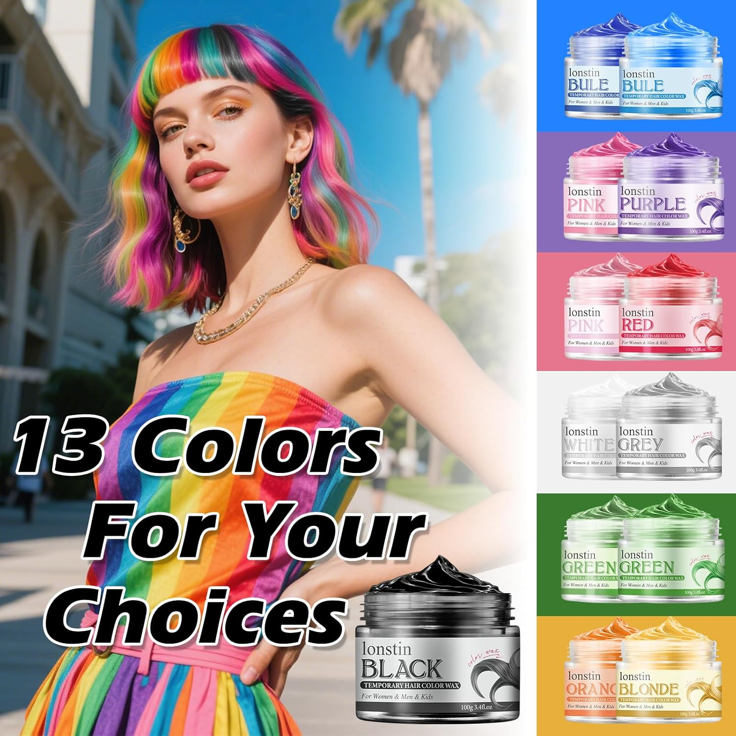 Lonstin Black Hair Colour Wax 100G &ndash; Temporary Washable Hair Dye Clay for Kids, Teens, Men & Women, Non-Sticky Hair Makeup for Cosplay, Halloween, Parties, Daily Styling and Colour Change image number 3