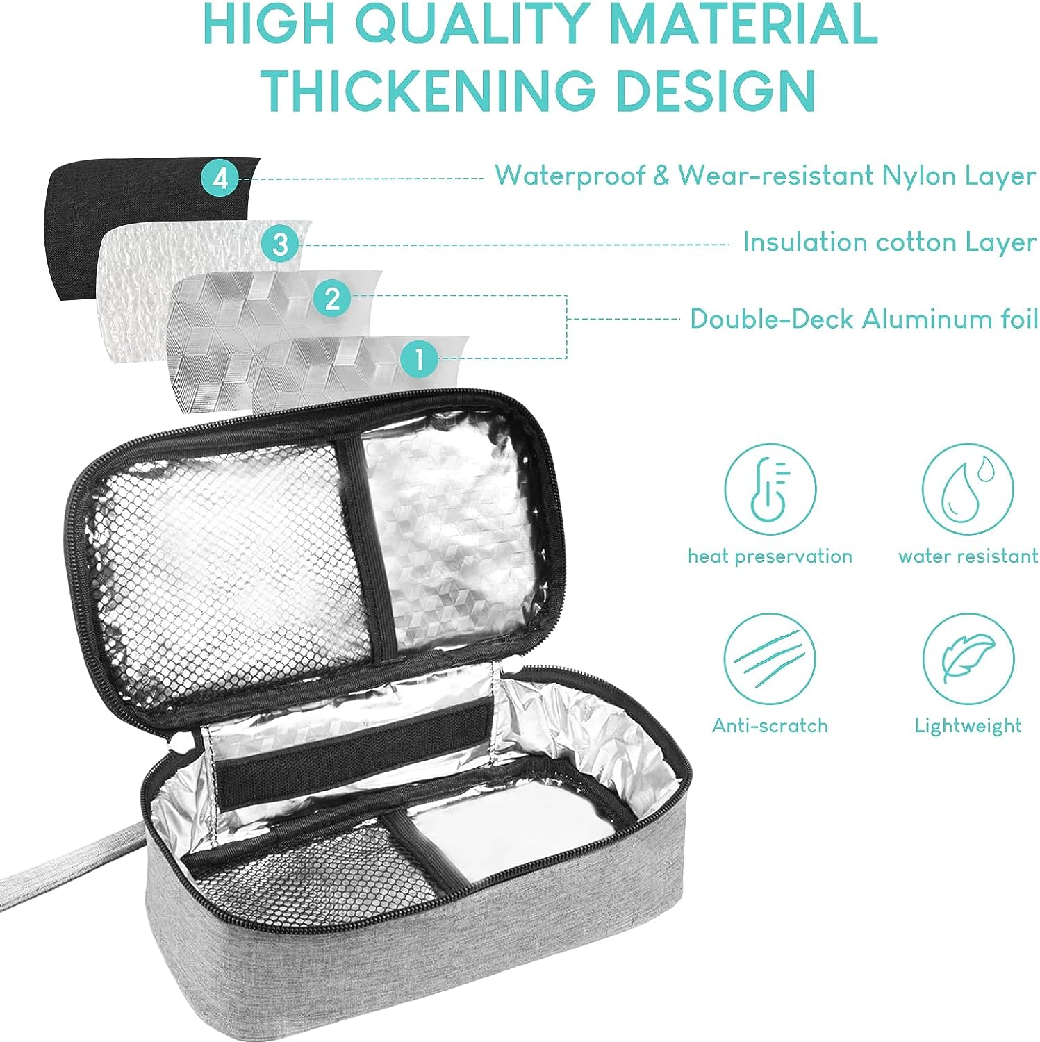 Portable Insulin Cooler Travel Case, Diabetic Medicine Carrying Bag with 2*200G Ice Packs, Insulated Organizer Medication Cooler Bag for Insulin Pen and Diabetes Supplies & GH & Wegovy (Gray) - Black image number 2
