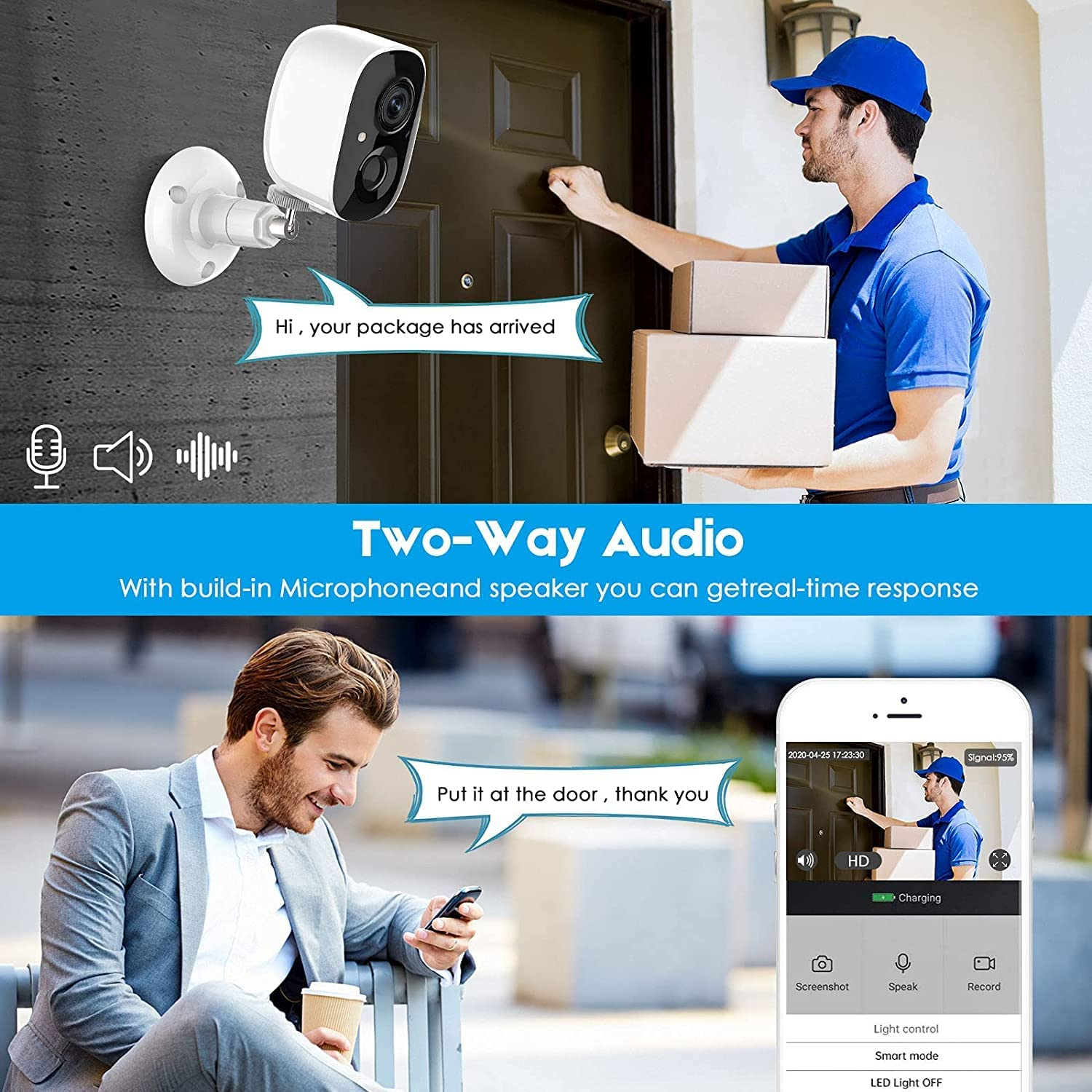 Security Camera Wireless Outdoor, Home Indoor Wifi Camera 1080P Color Night Vision AI Motion Detection 2-Way Talk Battery Powered IP65 Weatherproof Spotlight Siren Alarm Cloud/Sd Storage