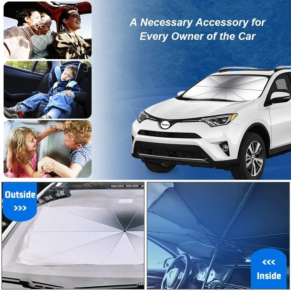 Windshield Sun Shade for Car, Car Window Shade, Foldable Car Umbrella Sunshade Cover Car Front Window, Blocks UV Rays Sun Visor Protector Sunshade for Interior Protection, Car Accessories (55"X31") image number 5