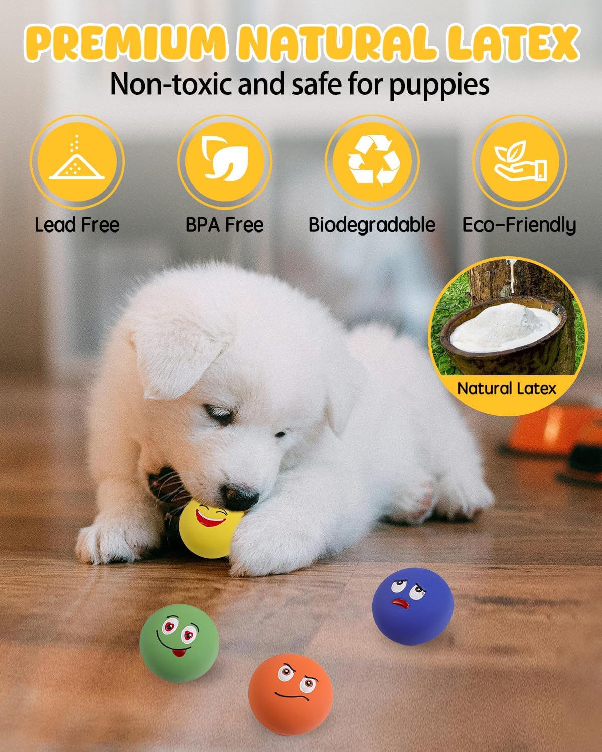 Squeaky Dog Toys, Funny Interactive Puppy Ball Toy, [6 Pack] Latex Rubber Squeak Pet Balls for Puppies Small Breed Dogs image number 4