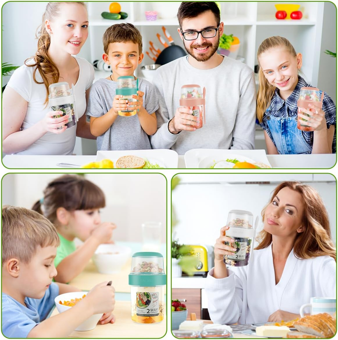 3Pcs Cereal Yogurt Cups with Lid and Spoon, 2-Tier Breakfast on the Go Cups, Leakproof Overnight Oats Jars, Portable Take and Go Yogurt Cup,Reusable Cereal and Milk to Go Container for Home School image number 1