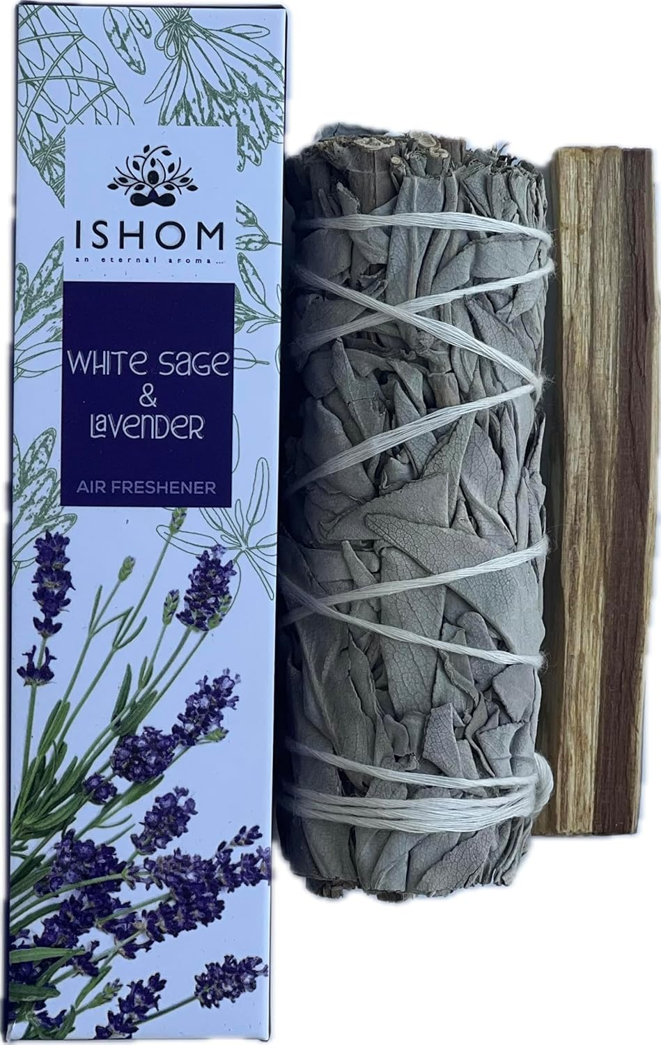 Spiritual Cleansing Kit &ndash; White Sage Air Freshener, Sage Stick & Palo Santo Stick | Purify, Cleanse & Refresh Your Space (Lavender) image number 4
