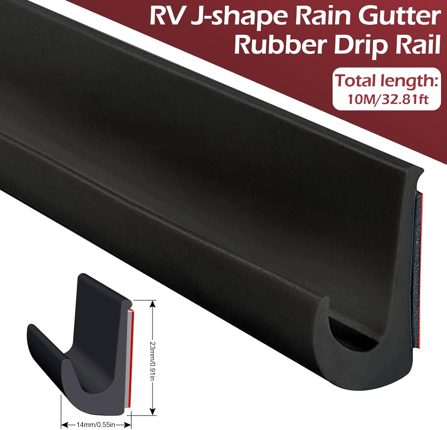 RV Rain Gutter, PVC Rain Gutter Self Adhesive, J Shape RV Rain Gutter for Motorhome Rain Gutter, Plastic Rain Gutters, Roof Rain Diversion Strip for Truck, RV, Boat, Van, Door, Car (Black, 10M) image number 3
