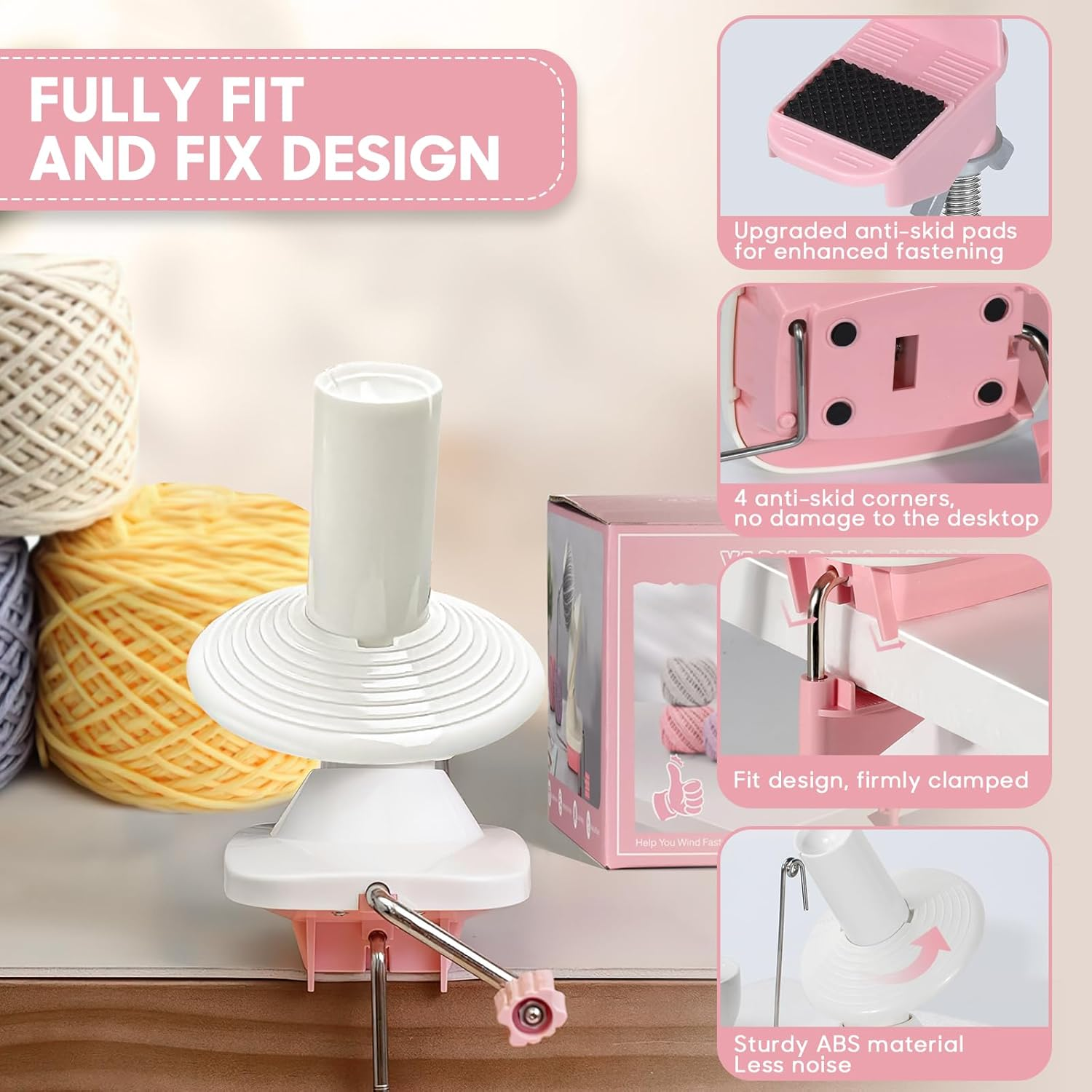 Anti-Slip Yarn Winder, Yarn Ball Winder for Crocheting, Efficiently Make Neat Yarn Cake, Yarn Winder with Lower Noise for Fiber and Wool Thread Balls, Knitting Lover'S Helper Gift (Pink) image number 4