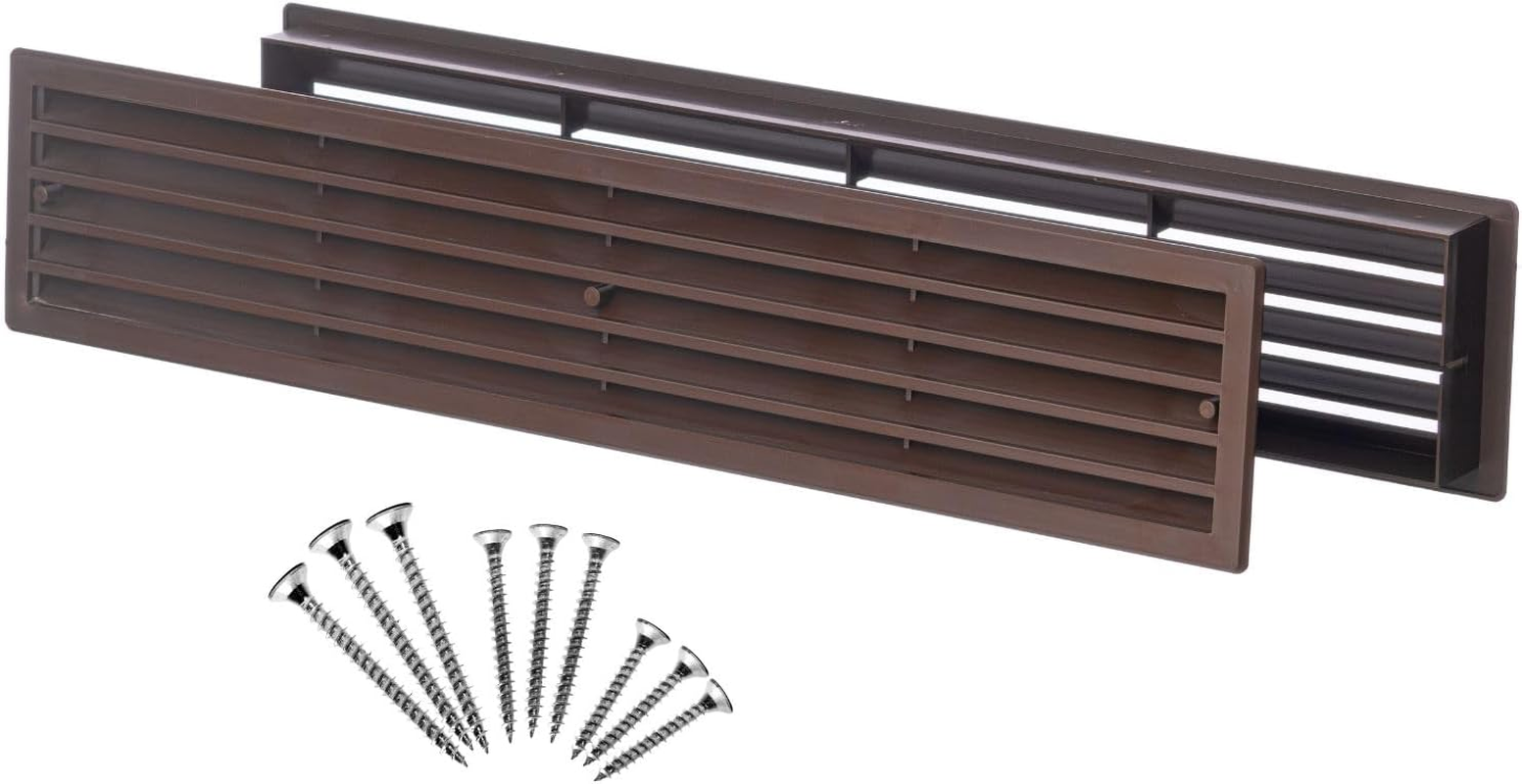 Steinberg14 Brown Door Vent Cover 17.7X3.6 Inch with Screws - Plastic Ventilation Grill - Door Vents for Interior Doors Two Sided - Door Louver Vent - Door Return Air Vent with Screws
