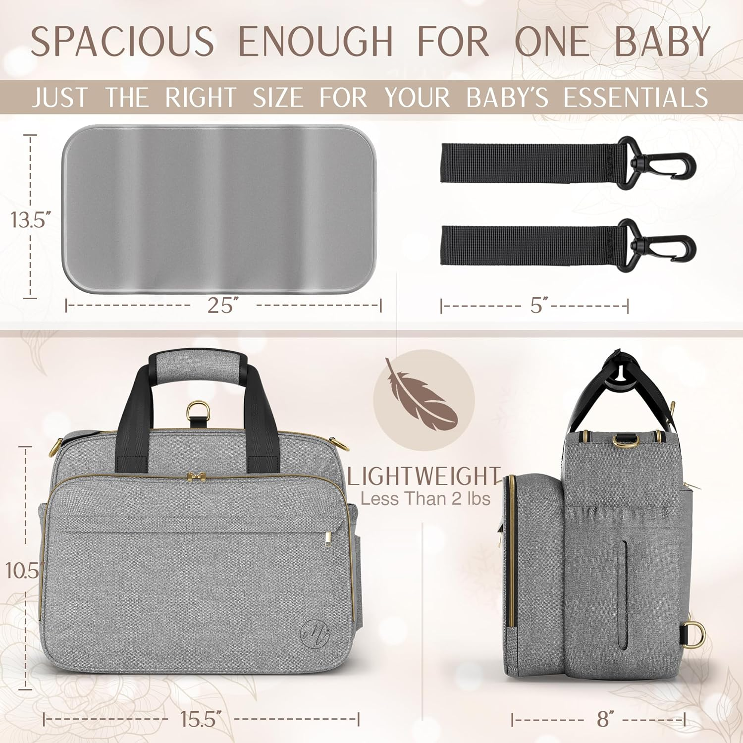 Mellories 4 in 1 Convertible Diaper Bag Tote for Baby Boys and Girls - Converts into Diaper Backpack, Baby Tote Bag, Stroller Bag and Crossbody Diaper Bag - Gray Baby Travel Gift Bag for Mom - Black image number 5