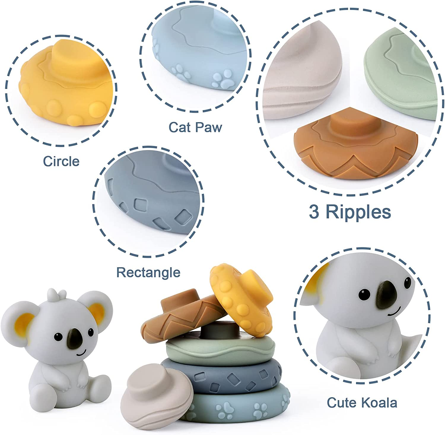 Stacking Nesting Baby Toys, STEM Soft Stacking Blocks Ring Stacker Toys, Early Educational Squeeze Teething Baby Toys, Learning Circle Gifts for Babies Toddlers Kids 6 12 18 Months(7 PCS) image number 1