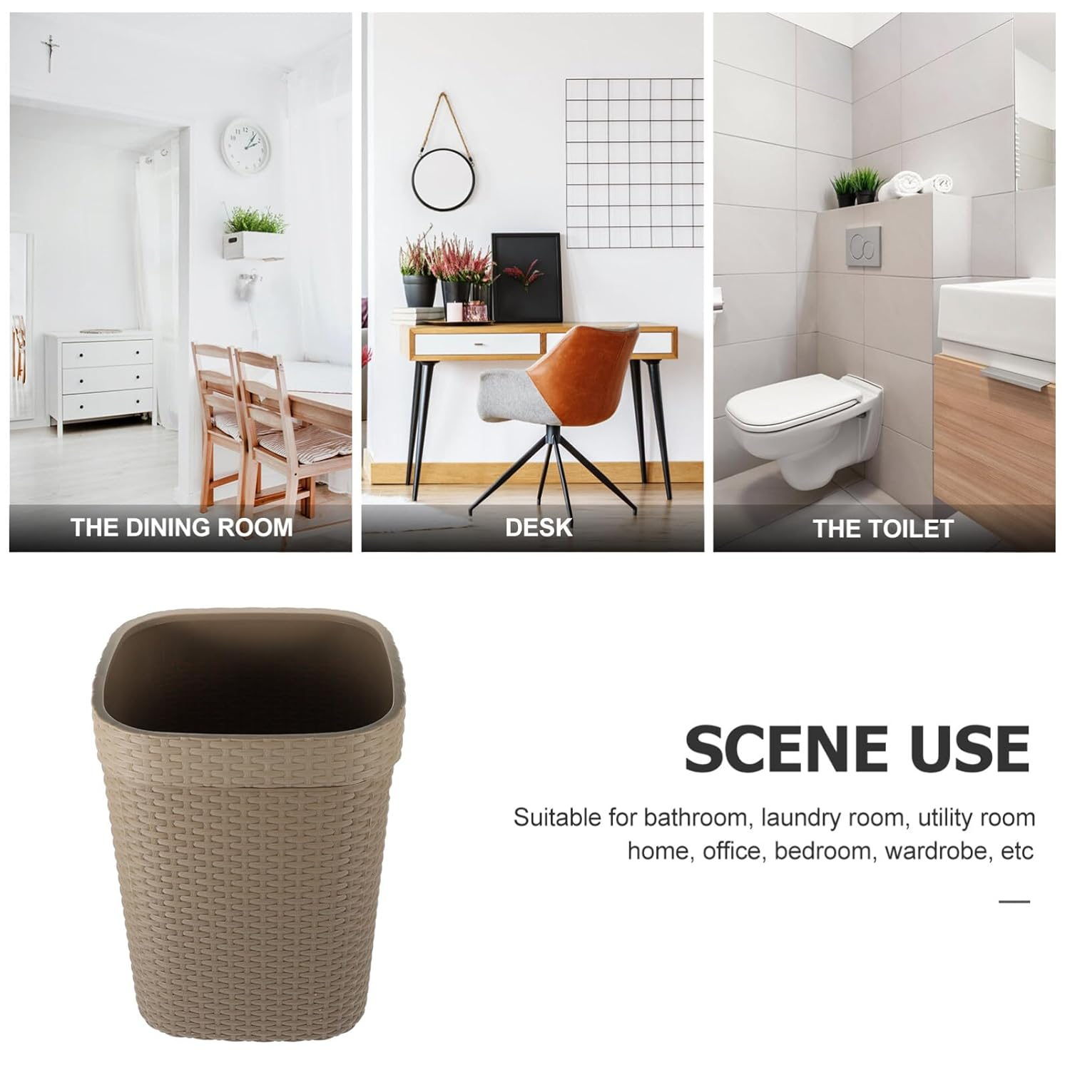 TOVINANNA Imitation Rattan Home Office Trash Can Waste Storage Bin Garbage Can Vintage Design Small image number 4