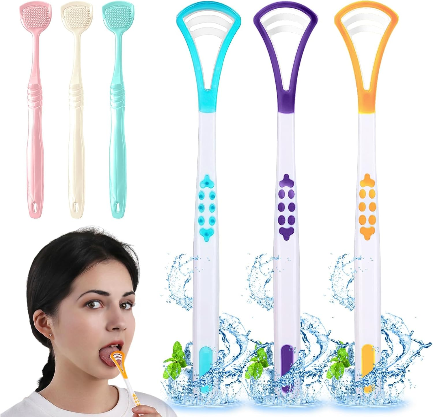 Tongue Cleaner Scrapers Brushes, 6 Pcs Silicone Tongue Brush, Tongue Cleaner for Adults and Children with Non Slip Handle image number 2