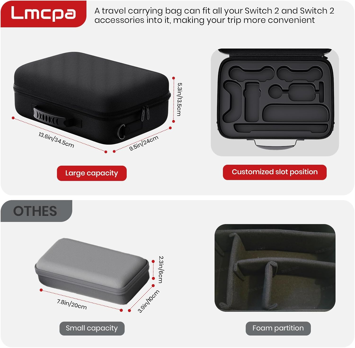 Lmcpa Storage Case for Nintendo Switch 2,Protective Large Travel Carry Case for Switch 2 Camera,Console,Pro Controller and Other Switch 2 Accessories with 22 Game Cartridges and Shoulder Strap,Black image number 3