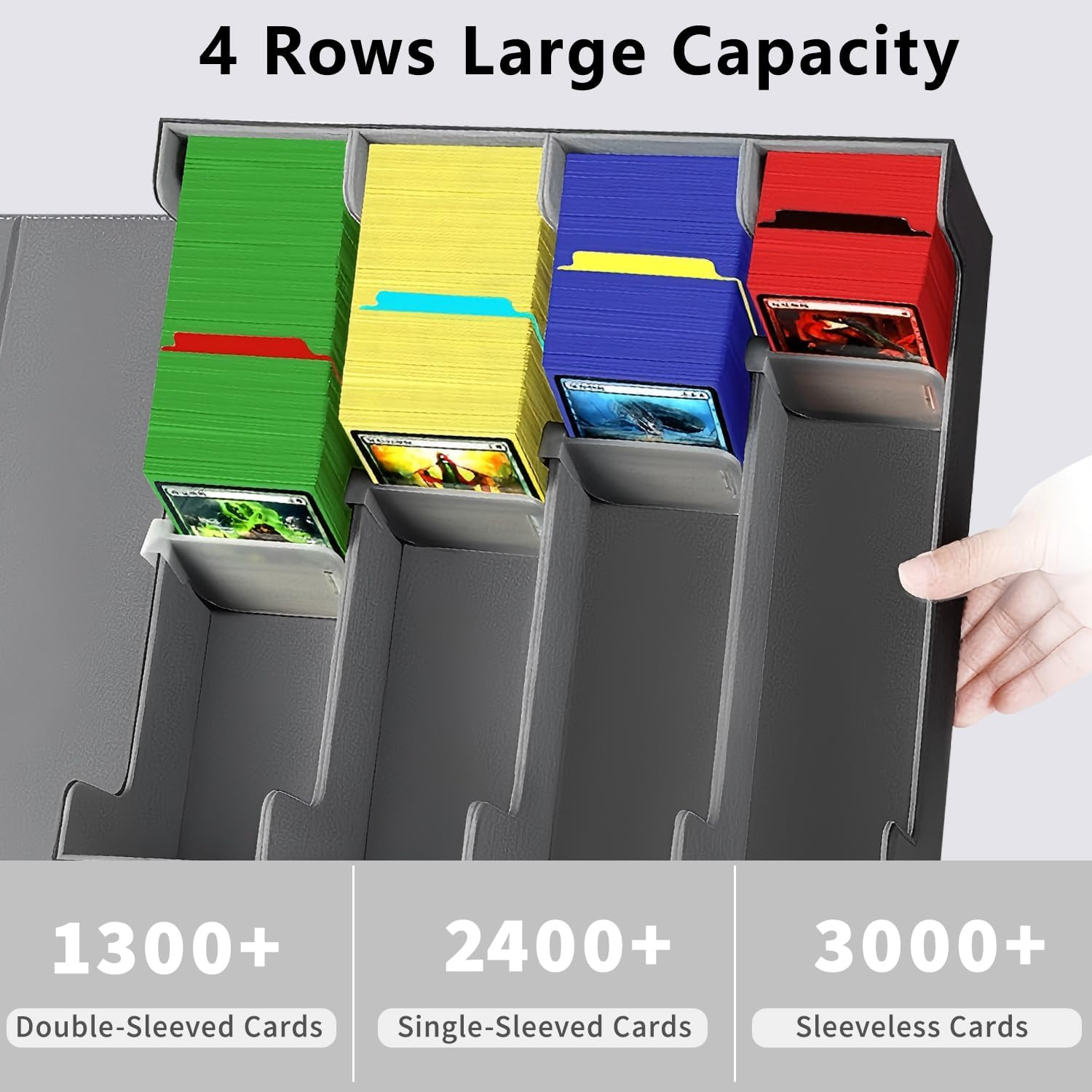 MTG Deck Box, Card Deck Case Black&Grey, 2400+ Trading Card Storage Box, PU Leather Magnetic Closure Commander Storage Boxes Magic Cards Protectors Fit for Yugioh, MTG and Sport Cards&hellip; image number 6