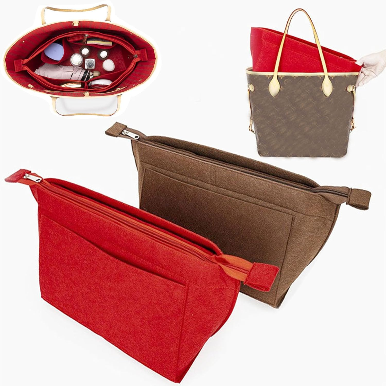 Lckaey Purse Insert Organizer for Neverfull Pm Mm Gm Bag Liner Shaper Purse Kit Insert 1070Beige-M image number 5