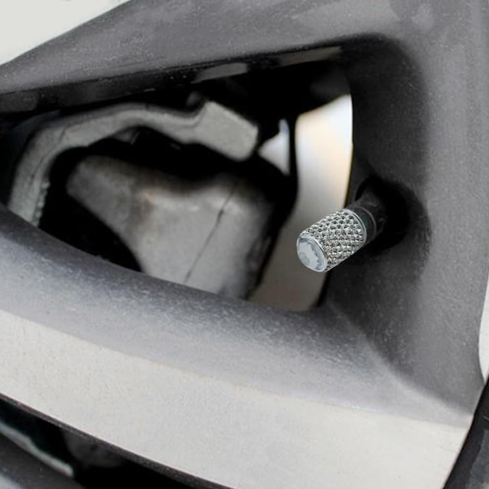 8 Pack Tire Valve Caps, SENHAI Handmade Crystal Rhinestone Diamonds Sparkly Tire Covers, Shiny Dustproof Car Accessories, Car/Motorcycle/Bicycle Universal-White and Pink image number 1