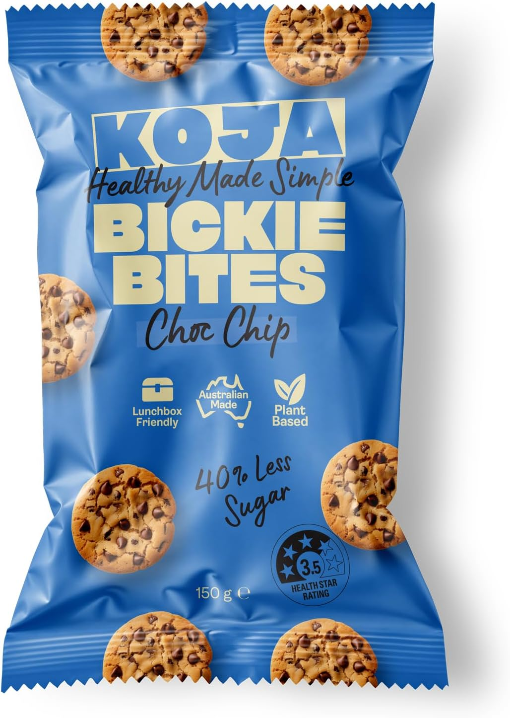KOJA Choc Chip Bickie Bites, 150G, 40% Less Sugar, Plant-Based, Lunchbox Friendly