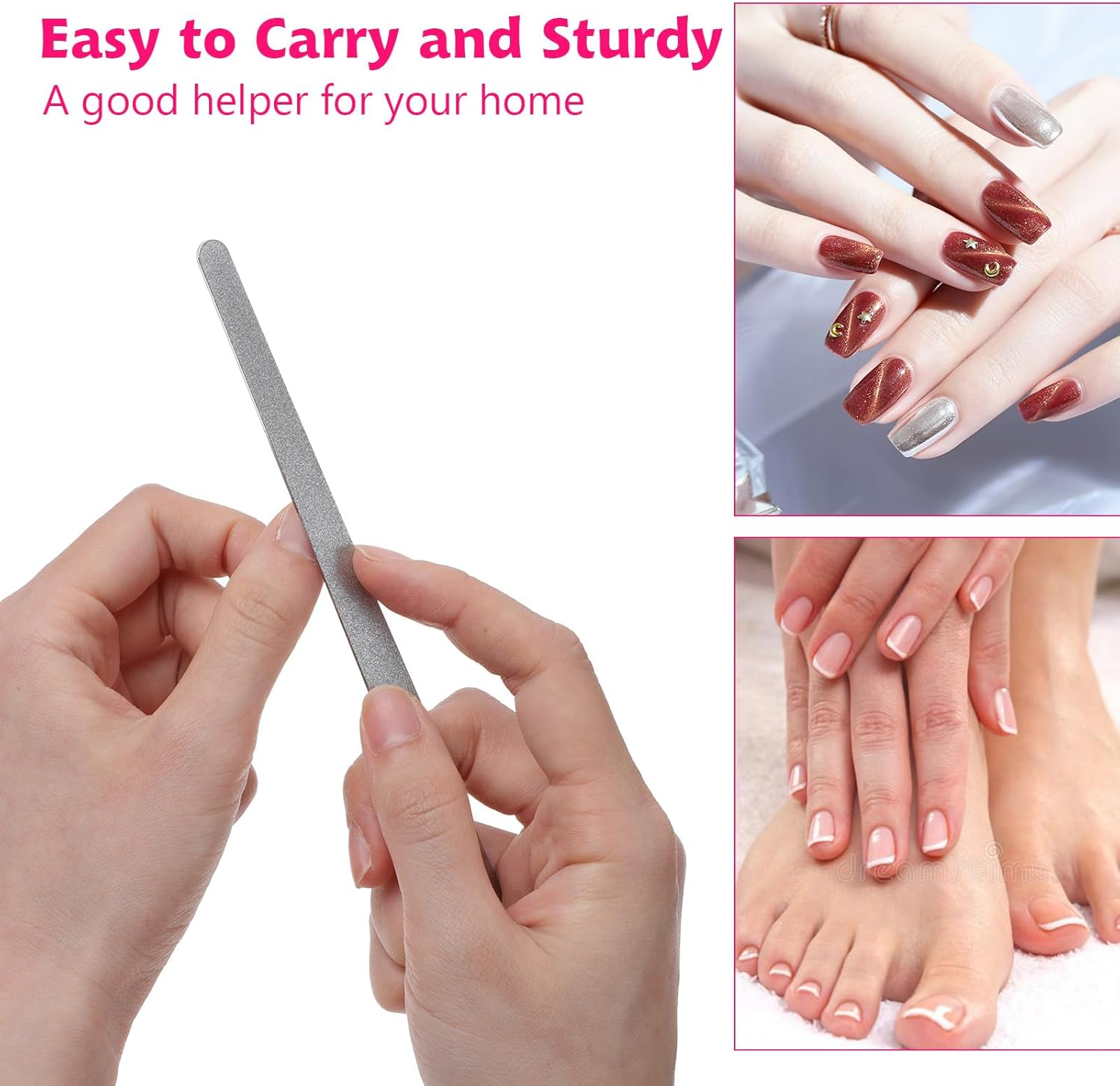 Metal Nail File(3Pcs), Nail Files for Natural Nails with Sharp Pointed Tip, Stainless Steel Nail Filer, Diamond Nail Files Non-Slip Handle for Salon Manicure Pedicure Toenails Tools Home (20.2Cm)
