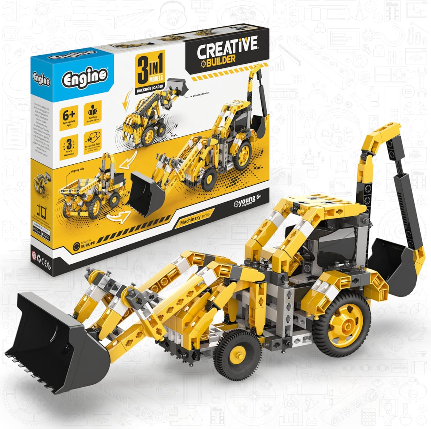 Engino Creative Builder 3-In-1 Machinery Backhoe Loader Building Block 287-Pieces Set image number 2