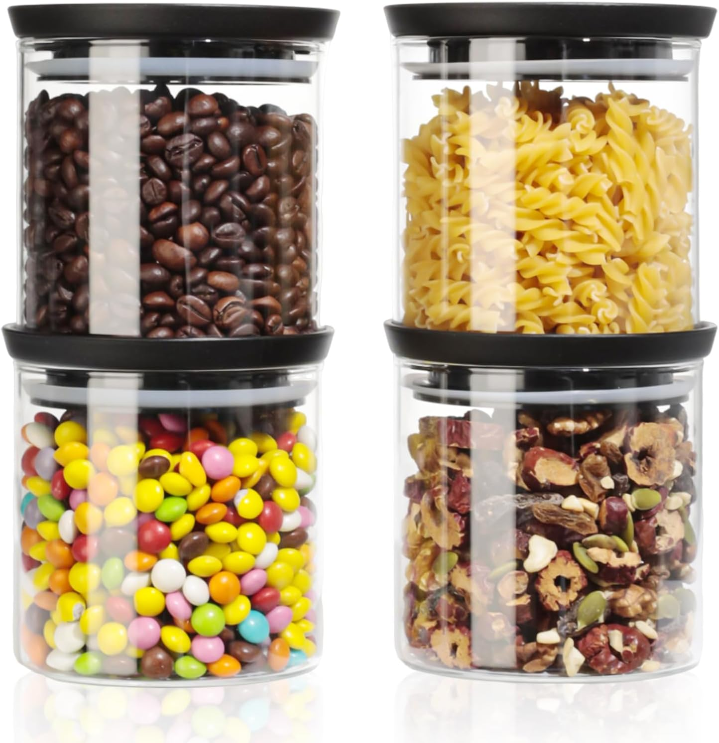 Romon Glass Containers with Lid, Set of 4 Storage Jars Made of Borosilicate Glass, Airtight Storage Jars, Stackable, Transparent for Kitchen, Flour, Coffee and Salt, 600 Ml, Round image number 2