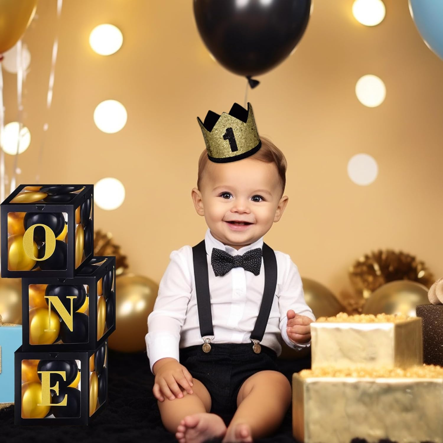 Maticr Glitter Baby Boy First Birthday Crown Number 1 Headband Little Prince Princess Cake Smash Photo Prop