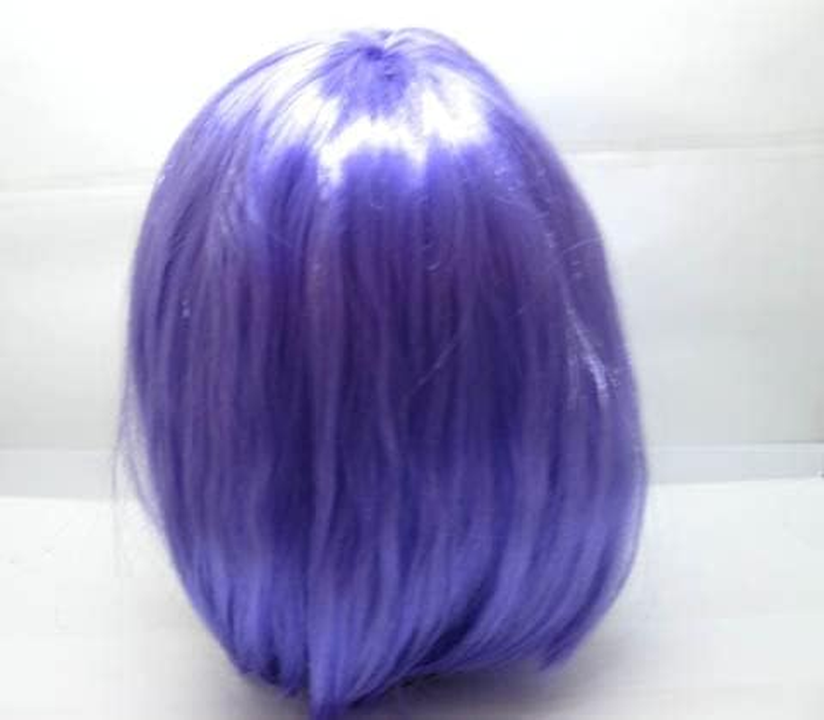 4Pcs Bobo Head Style Neat Bang Short Straight Cosplay Wig Purple image number 2