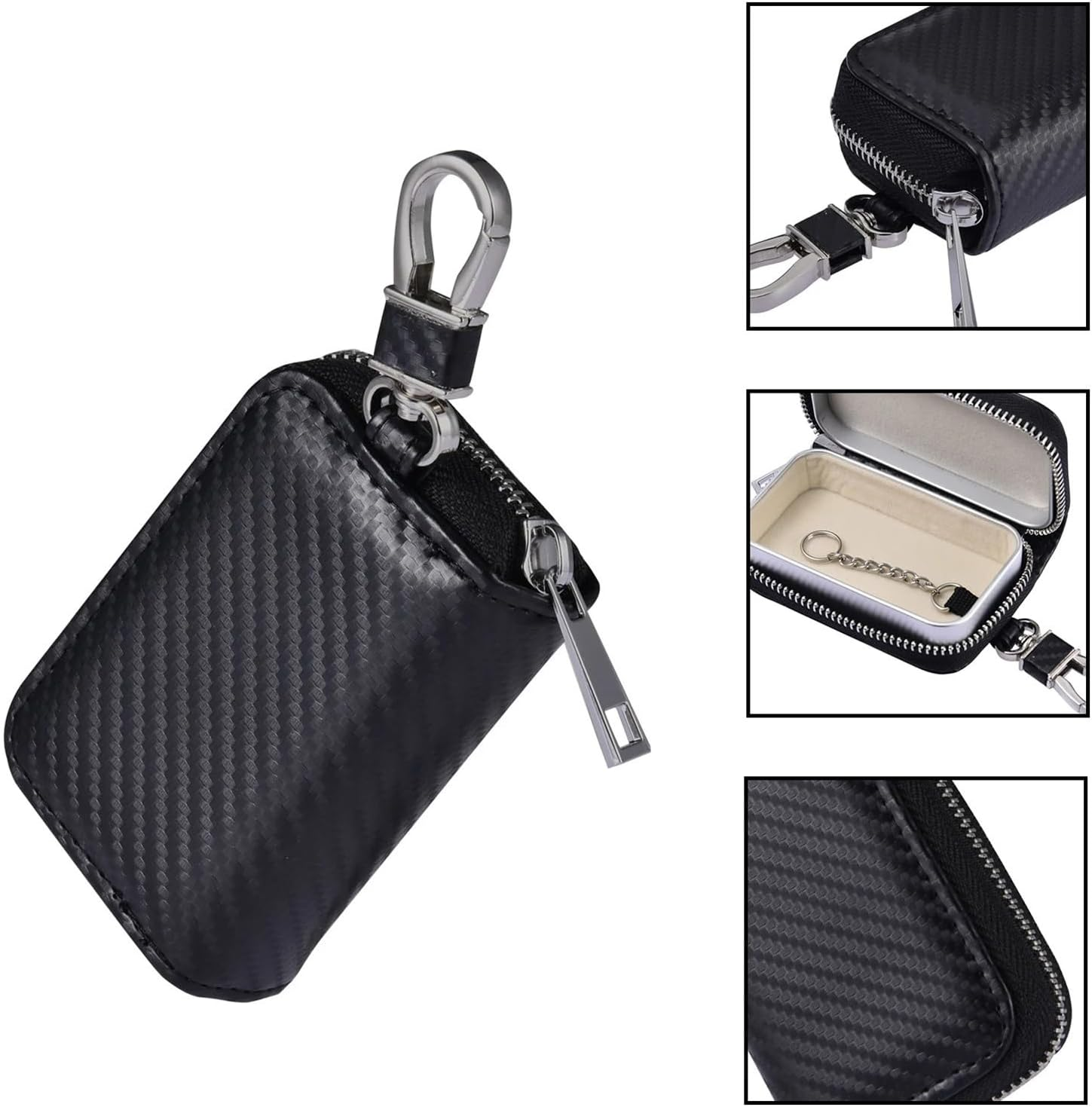 Car Key Signal Blocker Bag RFID Shielded Signal Zipper Case PU Leather Anti-Hacking Anti-Theft Key Fob Pouch Auto Faraday Box image number 1