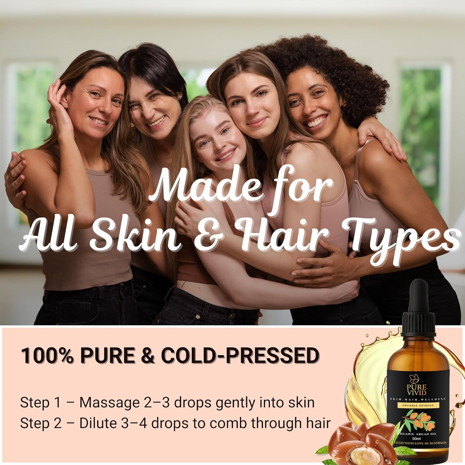 Pure Organic Moroccan Argan Oil &ndash; Cold-Pressed & Unrefined Natural Moisturizer for Face, Hair, Nails & Body | Non-Greasy, Fast Absorbing & Rich in Antioxidants Argon Oil | Glass Bottle with Dropper image number 5