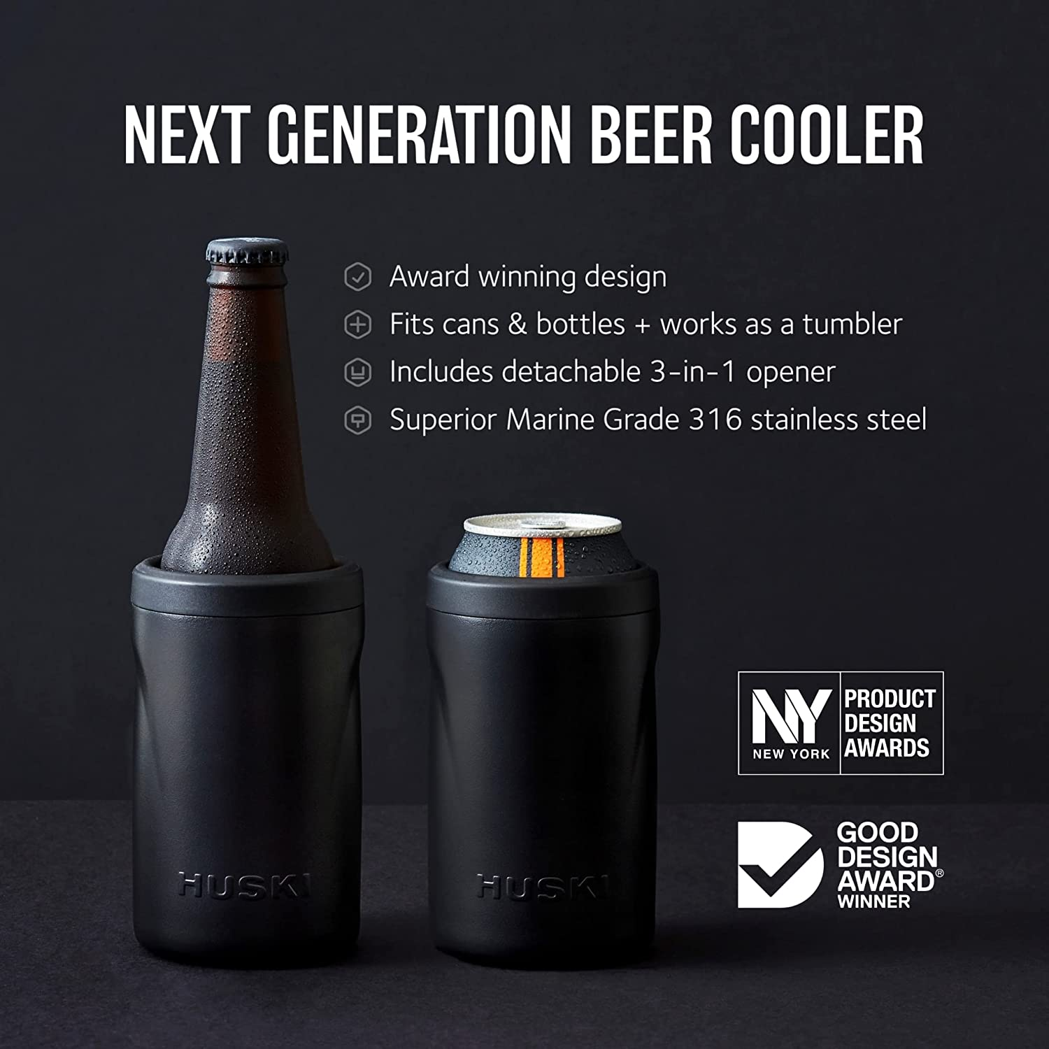 Huski Beer Cooler 2.0 | New | Premium Can and Bottle Stubby Holder | Triple Insulated Marine Grade Stainless Steel | Detachable 3-In-1 Opener | Works as a Tumbler | Gifts for Beer Lovers (Stainless) image number 6