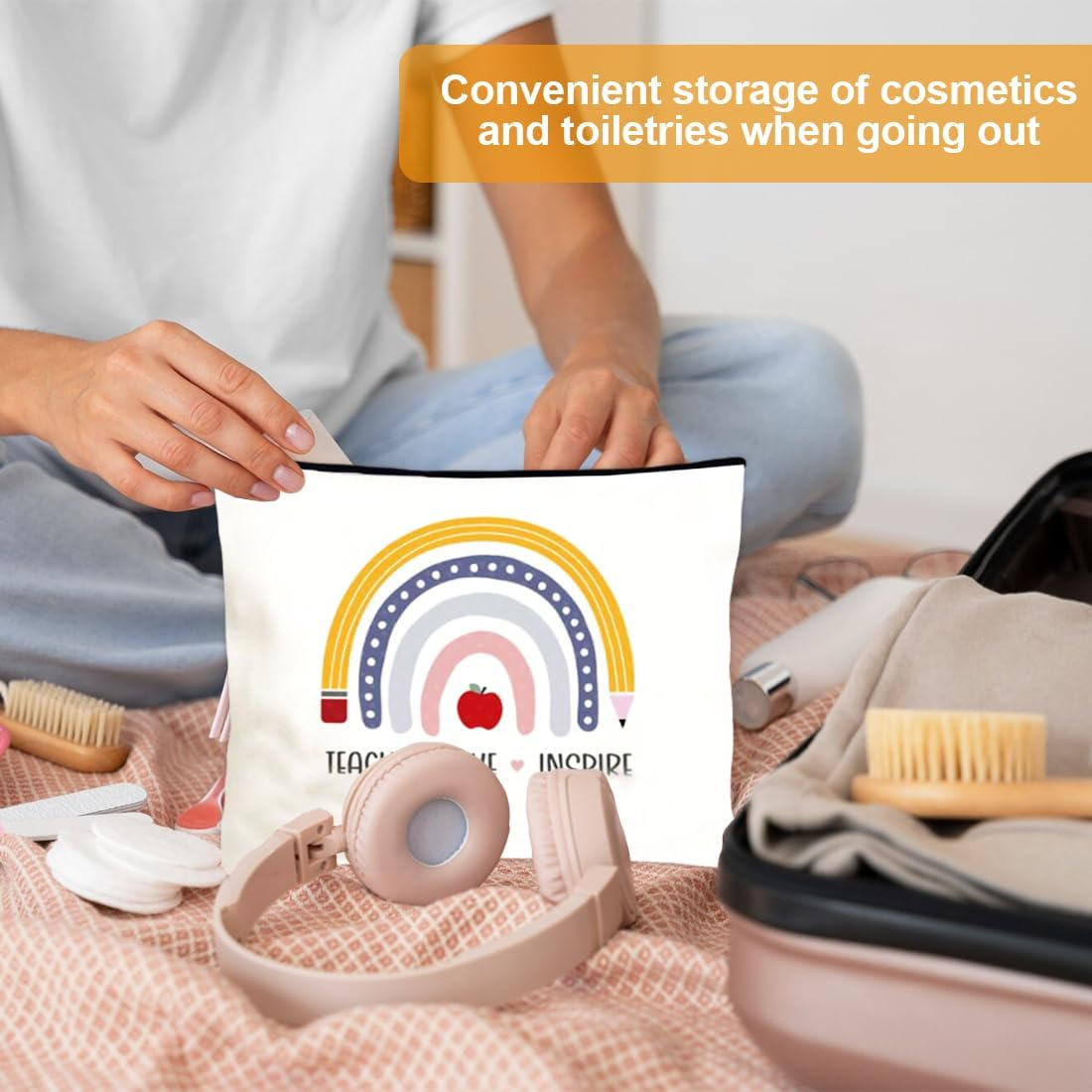 IKOPFLN 1 Piece Patterned Canvas Zipper Pouch Women Makeup Bag