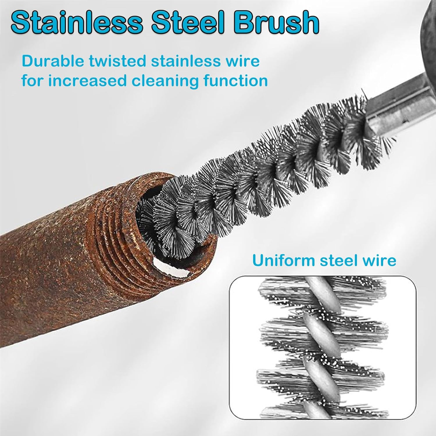 YUENTOEN 12PCS Bore Wire Brush, Stainless Steel Bore Brush Bristles Wire Brush for Rust and Tube Cleaning with 1/4 Inch Hex Shank Handle image number 5