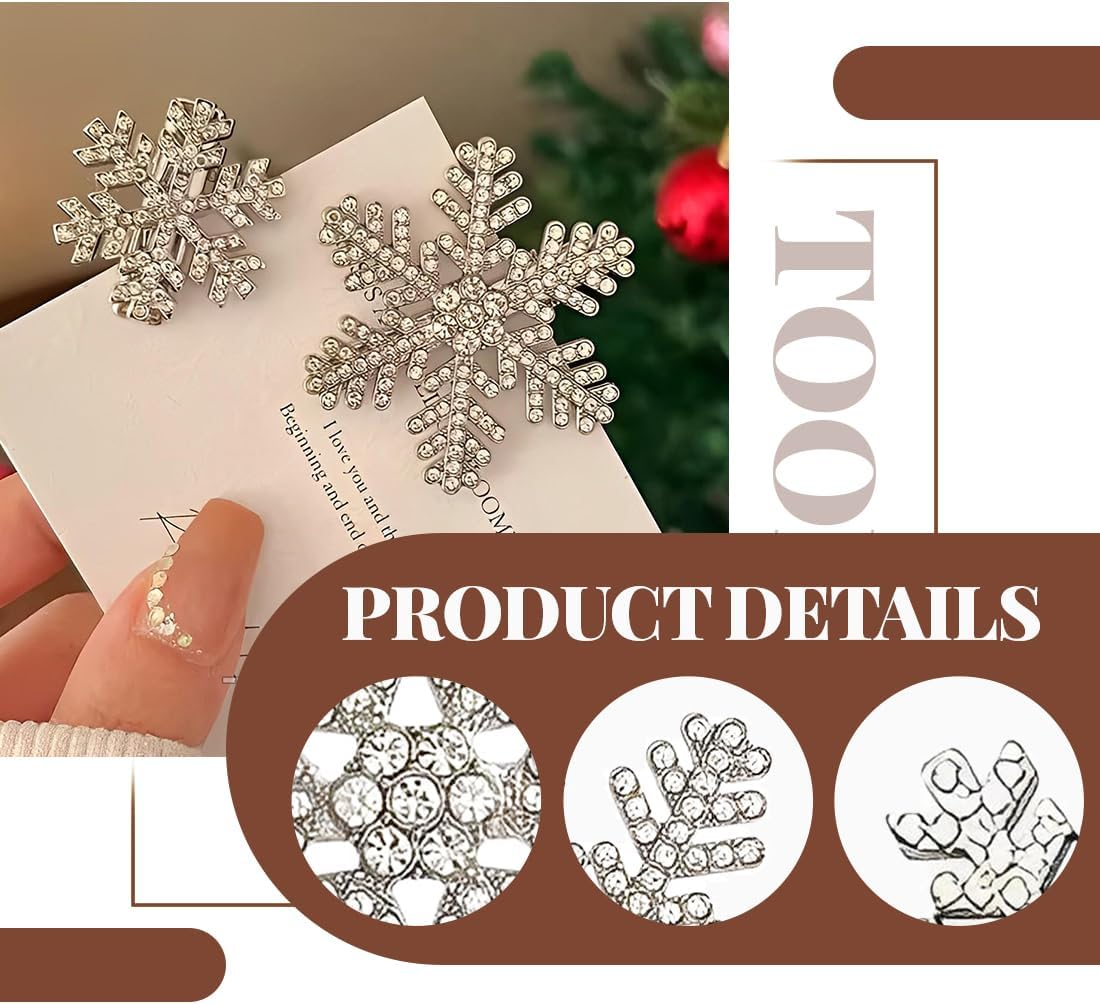 QOWIJEX Pack of 2 Snowflake Hair Clips, Shiny Rhinestone Alloy Snowflake Hair Clips, Snowflakes Crystal Hair Pins, Headpiece for Women, Girls, Wedding, Christmas image number 1