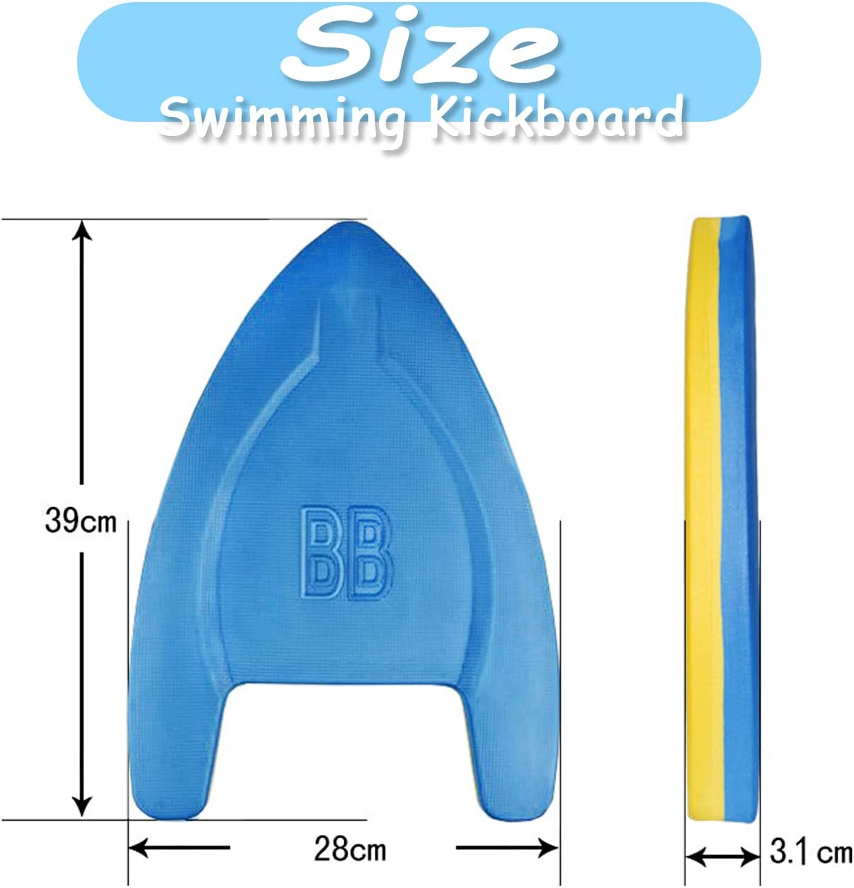 Swimming Kickboard，Kids Adults Swimming Learning Trainer Pool Training EVA Aid Float Board - Blue  Yellow image number 4
