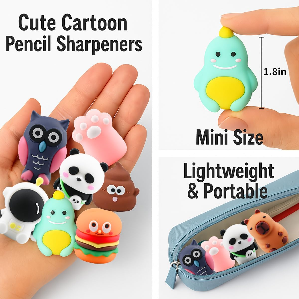 8 PCS Cute Pencil Sharpener for Kids, Fun Cartoon Handheld Little Pencil Sharpeners, Small Kawaii Party Favors Stationary Lovely Gifts for School Office Supplies image number 6