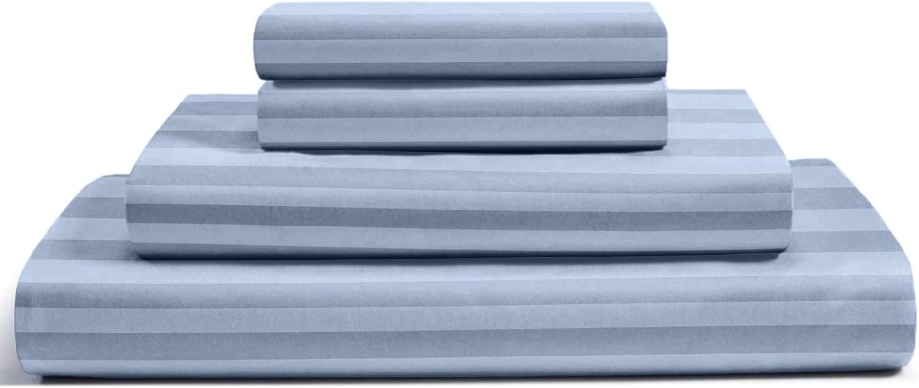 California King Sheet Set 1000 Thread Count Softest 100% Egyptian Cotton, 4-Piece [Flat, Fitted, Pillowcase] 1000-TC Hotel Quality Bedding, 16'' Deep Pockets, Sateen Weave - Striped Light Blue