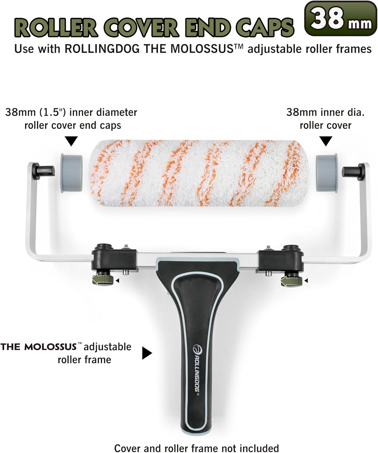 ROLLINGDOG Exclusive Paint Roller End Caps Refill for 18 Inch Paint Roller Frame 1.5"(38 Mm) Paint Roller Cover Sleeve with Pin Hole Sized 10Mm (Pack of 2) image number 1