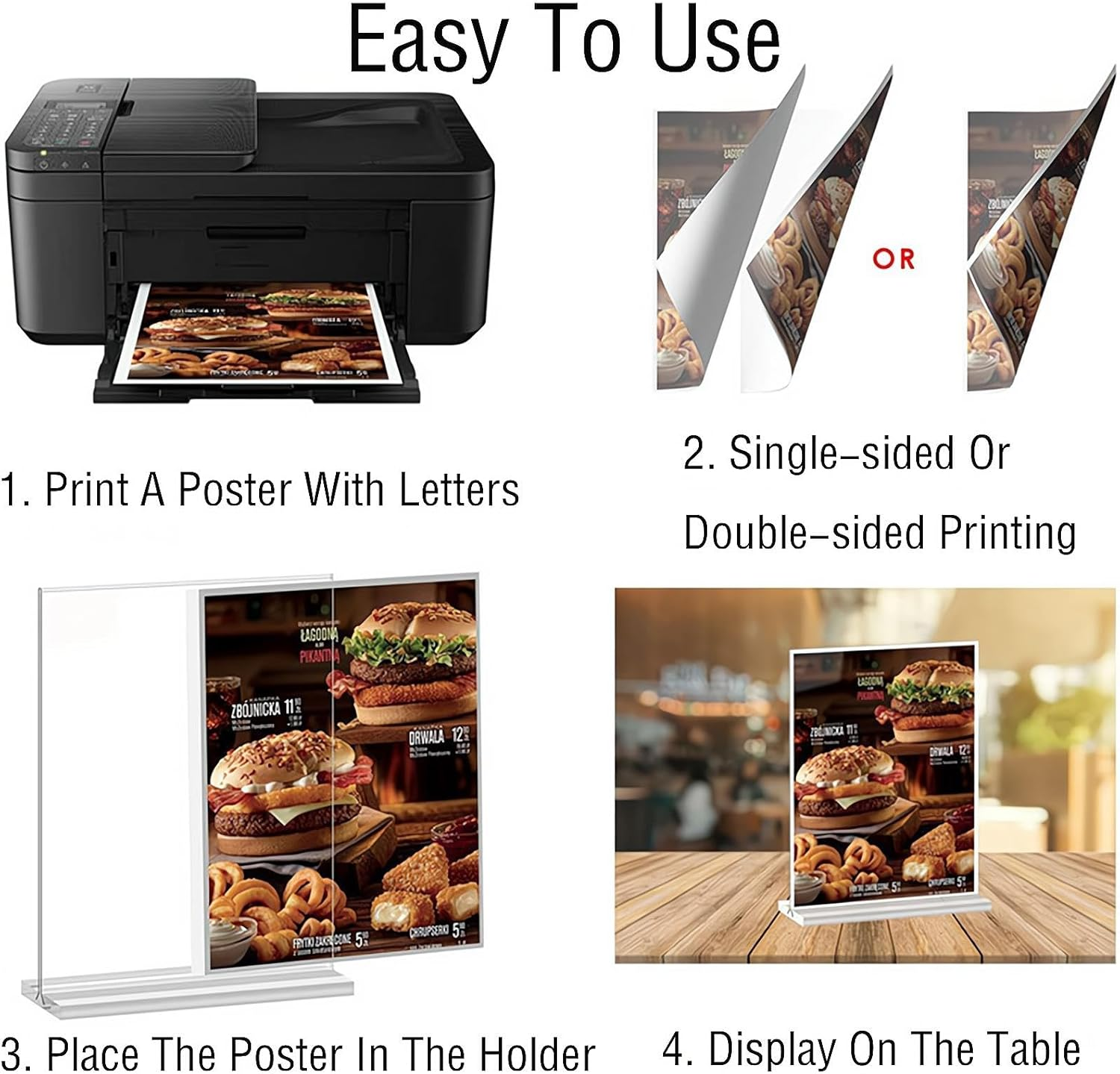 ZHIGOU Acrylic Sign Holder A4 Transparent Tabletop Menu Display Stand, T-Shaped Advertising Stand, Double-Sided Plastic Frame for Restaurant, Office, Hotel, Store Promotion, Event, Photo Frame image number 5