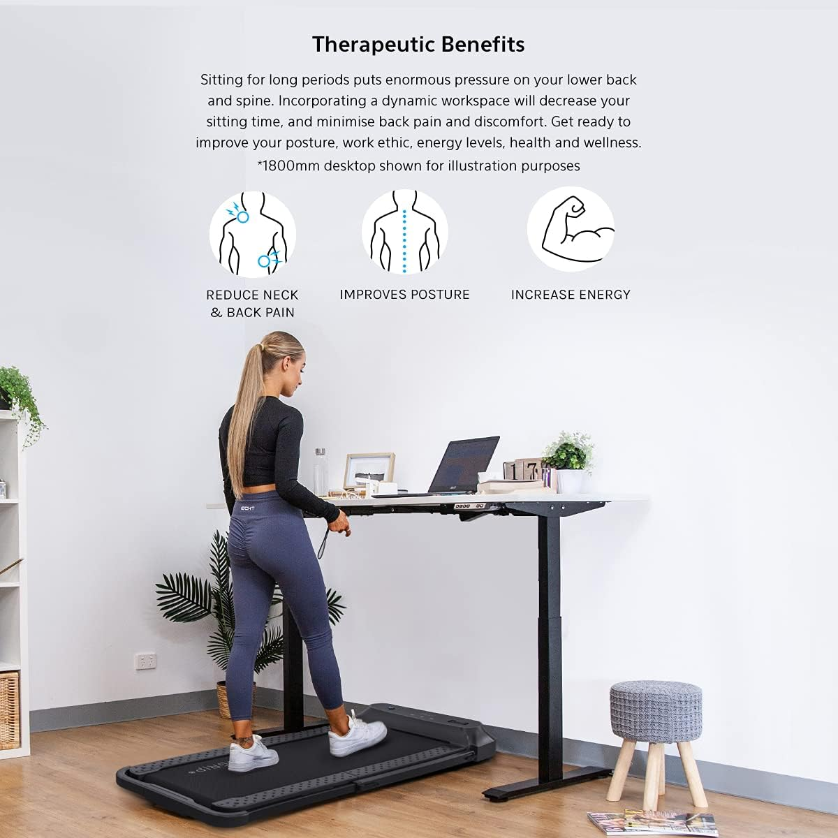 Lifespan Fitness V-FOLD Treadmill with Ergodesk Automatic Standing Desk, White, 150 Cm image number 6