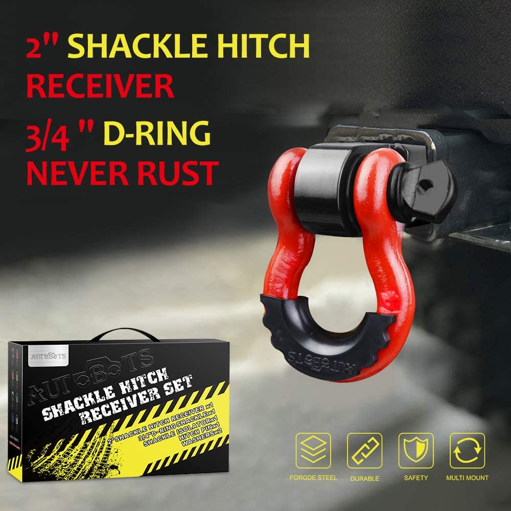 AUTOBOTS Tow Hitch Receiver 2", 45,000 Lbs Break Strength Heavy Duty Receiver with 5/8" Screw Pin, 3/4 Shackle, Towing Accessories for Vehicle Recovery Off-Road Red&Black