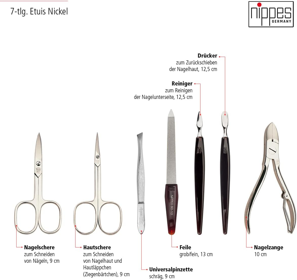 Nippes Solingen Premium Line Manicure Set Gap, 7 Pieces, Cowhide Leather Case with Press Closure, Contrast Stripes, Nail Care Set, Pedicure Manicure, Made in Germany image number 4