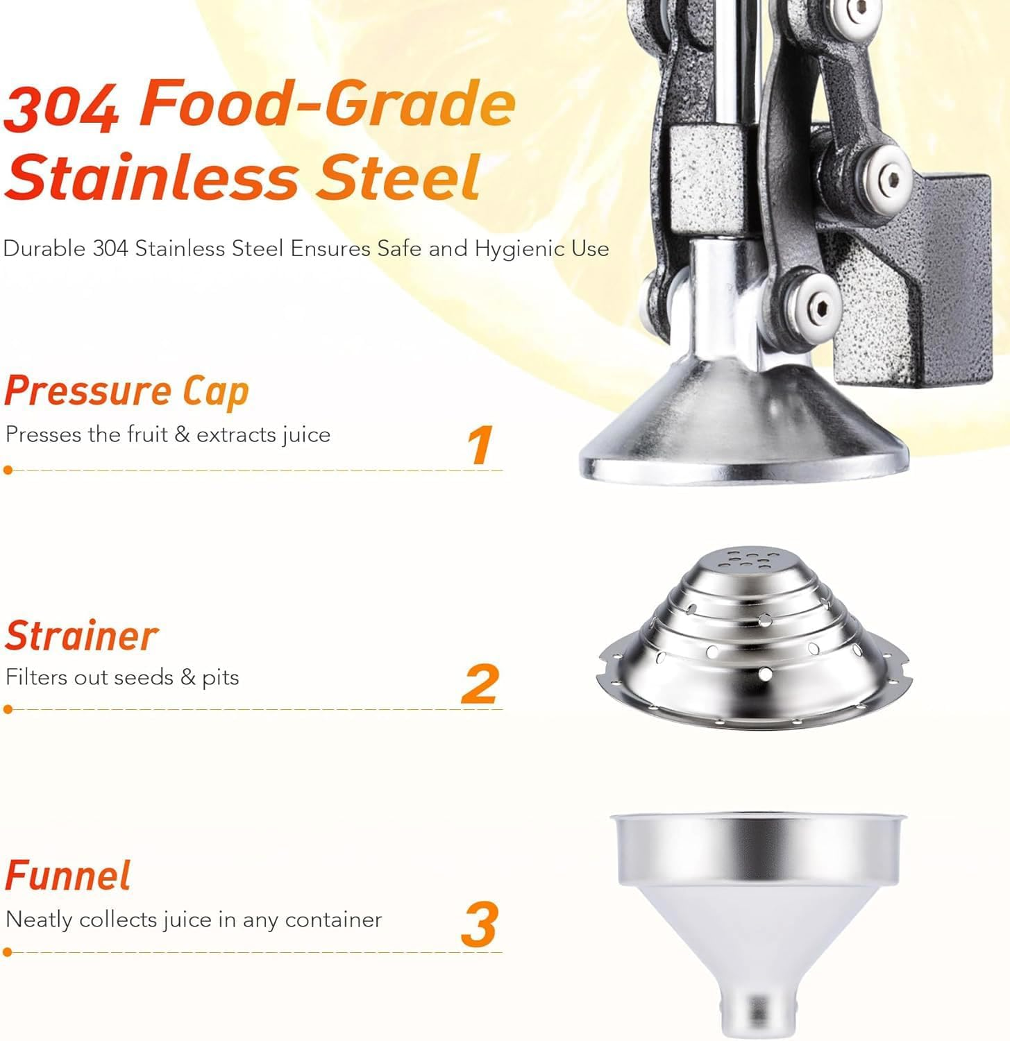 Cast Iron Citrus Juicer, Hand Press Juicer Machine for Orange Juice Pom Lime Lemon Juice, Large Commercial Lemon Squeezer and Orange Crusher, Easy to Clean, Gray