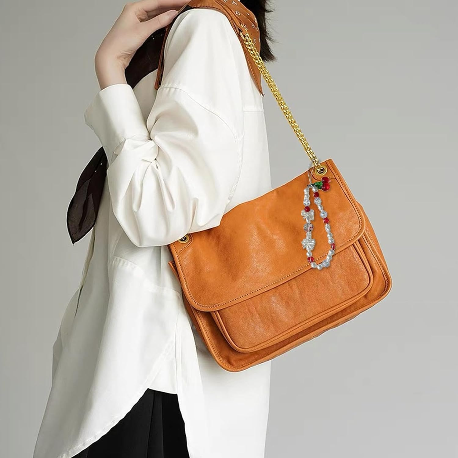 Oxtxuzdm Beaded Camera Wrist Strap with Cuteness Pearls Charm Digital Camera Charm for Digital Cameras and Phones Cherries Accent Phone Lanyard image number 5